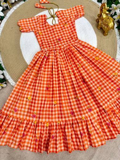 Summer kids Collection Mul Chanderi Orange Cheap kids wear in India
